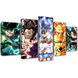 5 Cuadros Canvas Goku Naruto Tanjiro Luffy 86x56 Crossover