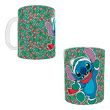 Taza Nueva Con Caja Stitch Navidad Fondo Verde