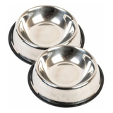 Set X2 Comedero Bebedero Mascotas Grande Acero Inox. 26cm