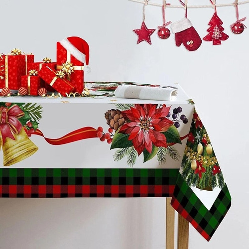 Mantel Navideño Rectangular 150x220cm Decoración Anti Mancha