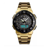 Reloj Analógico Digital Dorado Skmei 1370 Para Hombre