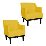 Jogo 2 Poltronas Decorativa Em Captonê Aurora Suede Amarelo