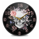 Reloj De Pared Con Diseño De Calavera De Flores, 12.0 in, Di