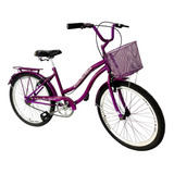 Bicicleta Aro 24 Feminina Retrô Cestinha Sem Marchas Violeta