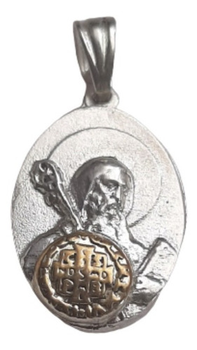 Medalla San Benito Plata 925 Y Oro, Oval 23x16mm