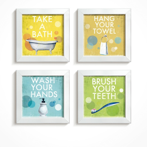 Kit 4 Quadros Banheiro Lavabo Frases Conjunto Composição