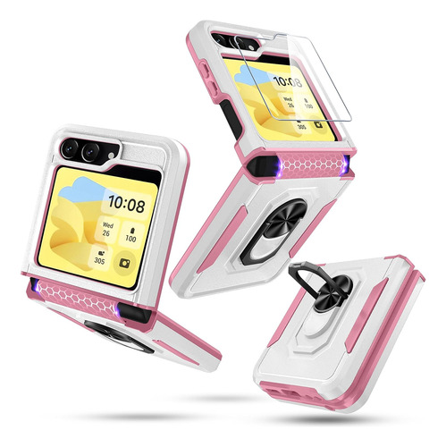 Funda Para Samsung Galaxy Z Flip 5 Con Soporte Y Vidrio - 07