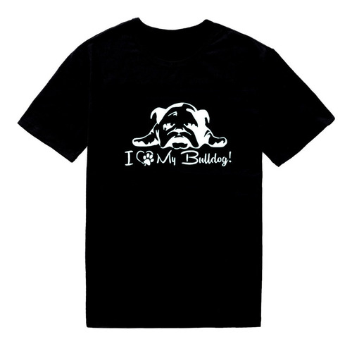 Polera 100% Algodon Bulldog Bull Dog Doglover Perrito Negra