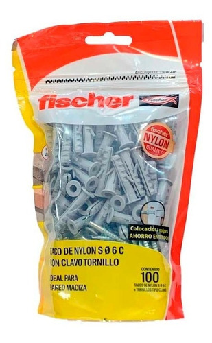 100 Tarugos Fischer S6 C + 100 Tornillo Clavo 3,5x40