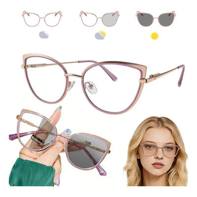 WEKEZHU Mujer Lentes Fotocromática Computadora Gafas Polarizadas Con Filtro Luz Azul Moda Protección Día Noche,violeta Y Oro | Meses sin interés