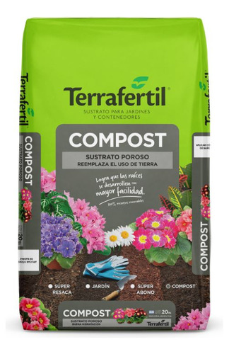 Compost Sustrato Poroso 50l Terrafertil Jardín Huerta Abono