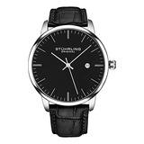 Stuhrling Reloj Negro Para Hombre Correa De Piel De Becerro