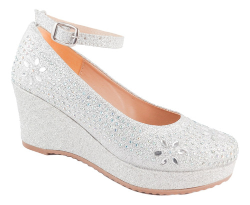 Zapatilla Princesa Niña Tacón Balerina 021 Gliter Plata 