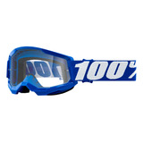 Óculos Proteção Moto Trilha Dh 100% Strata 2 Goggle Azul Pro