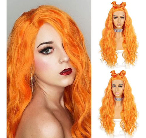 Sapphirewigs Peluca De Encaje Frontal Naranja, Pelucas Sintt