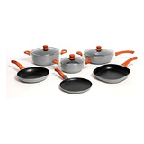 Set Bateria Cocina Carol Antiadherente Cacerola Sarten 6 Piezas Color Gris