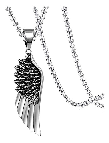 Collar Hombre Ala Pluma Angel Cadena Acero Inoxidable