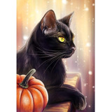 Kit De Pintura Con Diamantes 5d Halloween Gato Negro 30x4...