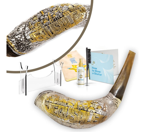 Holy Voice Ram Shofar De 12 A 14 Pulgadas Con Soporte Shofa.