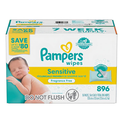 Caja Toallitas De Bebe Pampers Sensitive-896 Wipes-16 Packs | Envío gratis