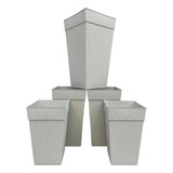 Kit 05 Vasos Rattan Grade Bege Flores E Plantas