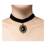 Gargantilha Choker Veludo Grosso Pingente Retrô Preto Gótico