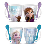 Set 2 Tazas De Porcelana Con Cuchara Disney Frozen 310 Ml