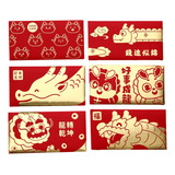 6x Sobres Rojos De Año Nuevo Chino Hong Bao Estilo C
