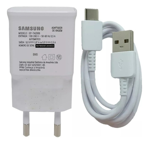 Carregador Samsung Ep-ta200b 2,0a  + Cabo Usb Tipo C 