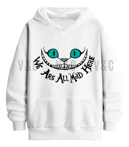 Buzo Canguro Gato Sonriente Wonderland Hombre Mujer Unisex