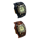 Anriy 2pcs Watch Masculino Reloj De Reloj De Cuero Punk