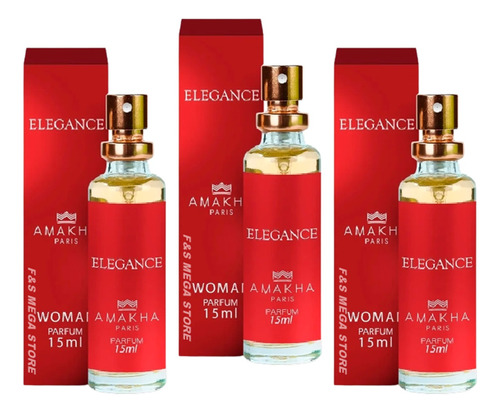 Kit 3 Perfume Feminino Elegance Vermelho Amakha Paris 15ml