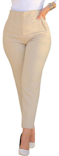 Pantalón De Vestir Mujer Beige Para Dama Cintura Alta 