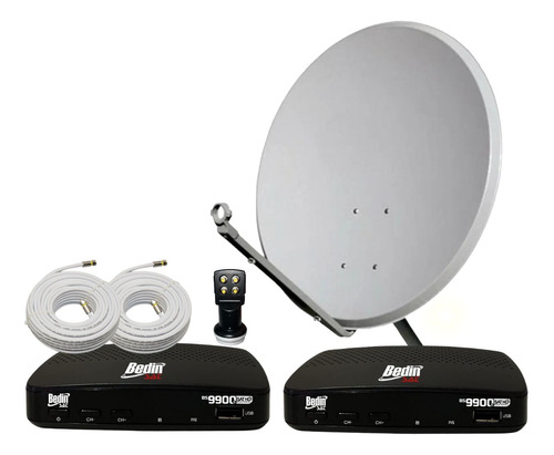 Kit 2 Receptor Digital Bedin Bs9900 + Antena / Lnbf Ku Cabo