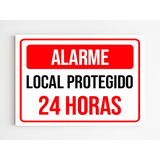 Placa De Sinalização Alarme Local Protegido 24 Horas Mdf A4