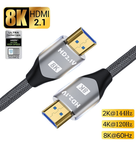 2 Metros Cable Hdmi 2.1 Vídeo 4k 120hz 8k 60hz Para Ps5 Xbox