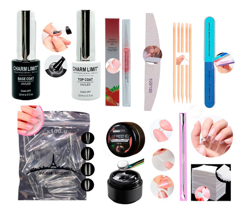 Kit X100tips Paris Night Base Y Top Coat Charm Limit Gel Sol