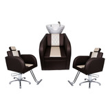 Lavatório Stilo Fibra Branca Marrom + 2 Cadeiras Fixas Stilo