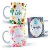 14 Plantillas Florales Con Nombre Para Tazas - Editables