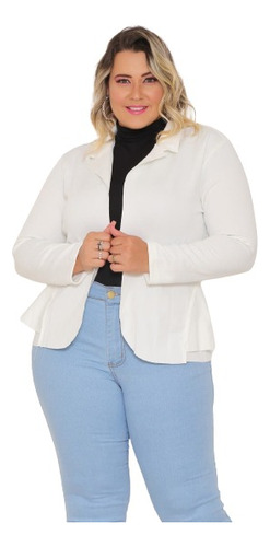 Blazer Casaco Neoprene De Babado Feminino Plus Size G1 G2 G3