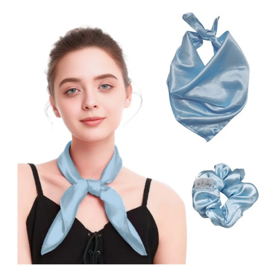 Mascada Satin Pañuelo Color Sólido Lizo Para Mujer Picky Color Azul Claro Diseño De La Tela Satinado Talla Unitalla