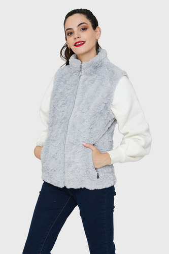 Chaqueta Peluda Sin Mangas Gris Nicopoly