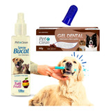 Kit Gel Dental Pet + Spray Bucal + Escova Dedeira Pet Clean 