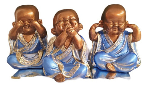 Kit C/3 Budas Monge Bebê Cego Surdo Mudo Trio Azul 15cm