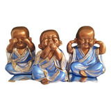 Kit C/3 Budas Monge Bebê Cego Surdo Mudo Trio Azul 15cm
