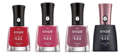 Kit Risqué Dimond Gel 3 Cores + 1 Top Coat Fixador