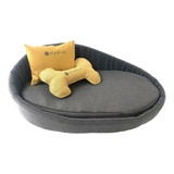 Cama Para Perros Huella Paris Talle 4 66x45cm 2 Almohadones Color Gris Diseño Liso