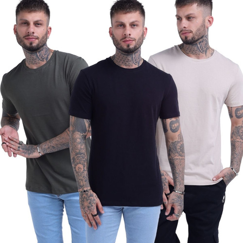 Kit 3 Camisetas Masculina Básica Algodão Malha Peruana