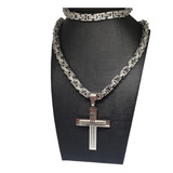 Crucifixo Grande +cordão +pulseira Bizantinos Aço Inox Prata