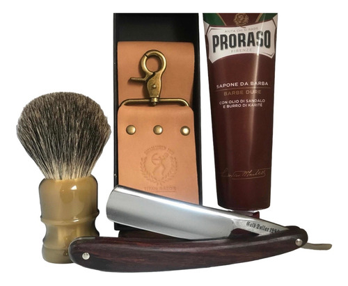 Kit De Afeitado Con Navaja, Brocha De Tejón Y Crema Proraso